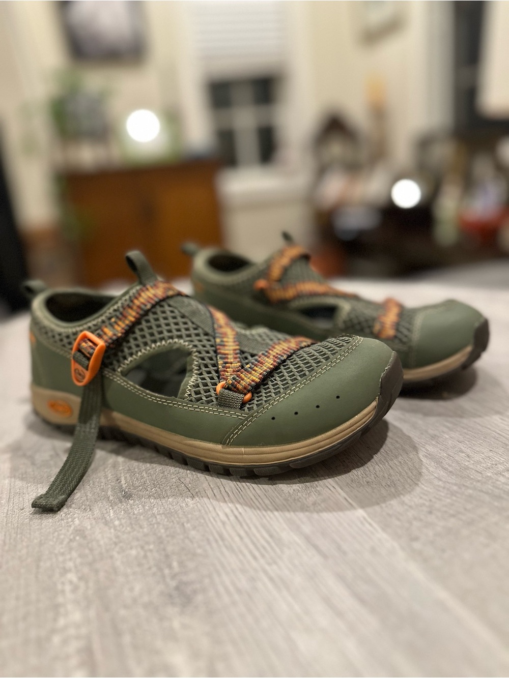 Chaco Outcross EVO Mary Jane Women 6 Green Orange Water Hiking Shoes Sandals